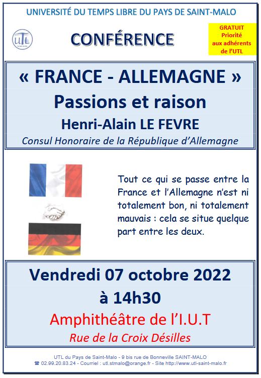 Vendredi 7 octobre - "France Allemagne" Passions et raison
