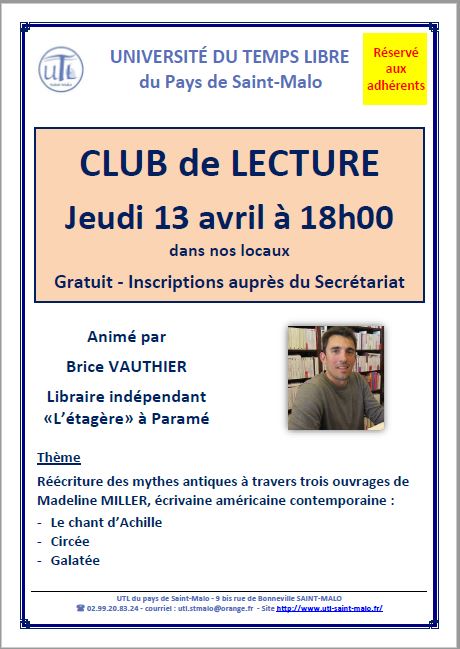 Jeudi 13 avril - Club de lecture