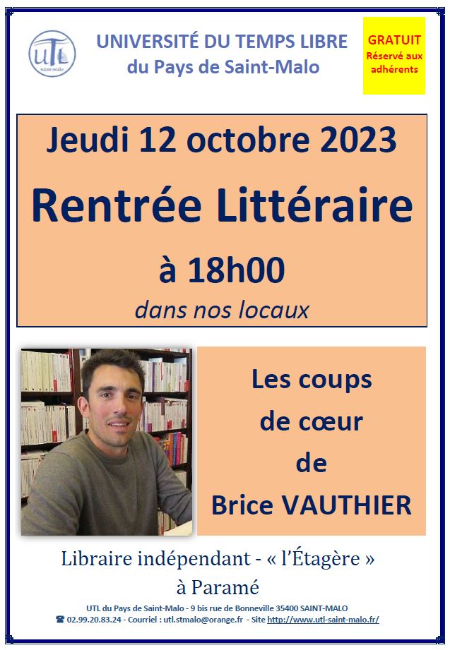 Jeudi 12 octobre Rentrée littéraire